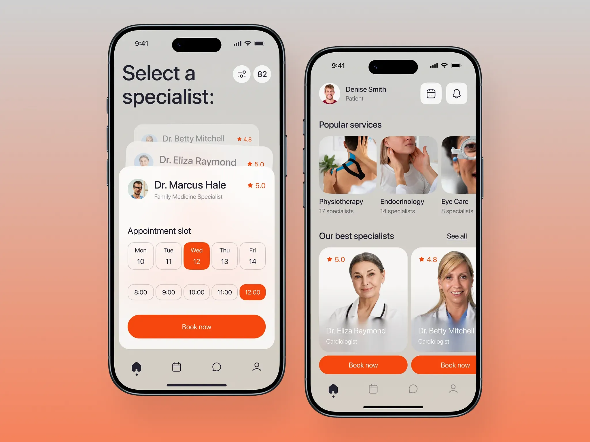 DocConnect specialist selection and popular services screens